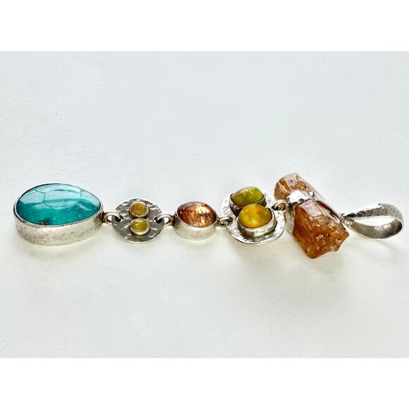 Sleeping Beauty Turquoise Welo Ethiopian Opal Sunstone Citrine Sterling Necklace - Picture 6 of 11